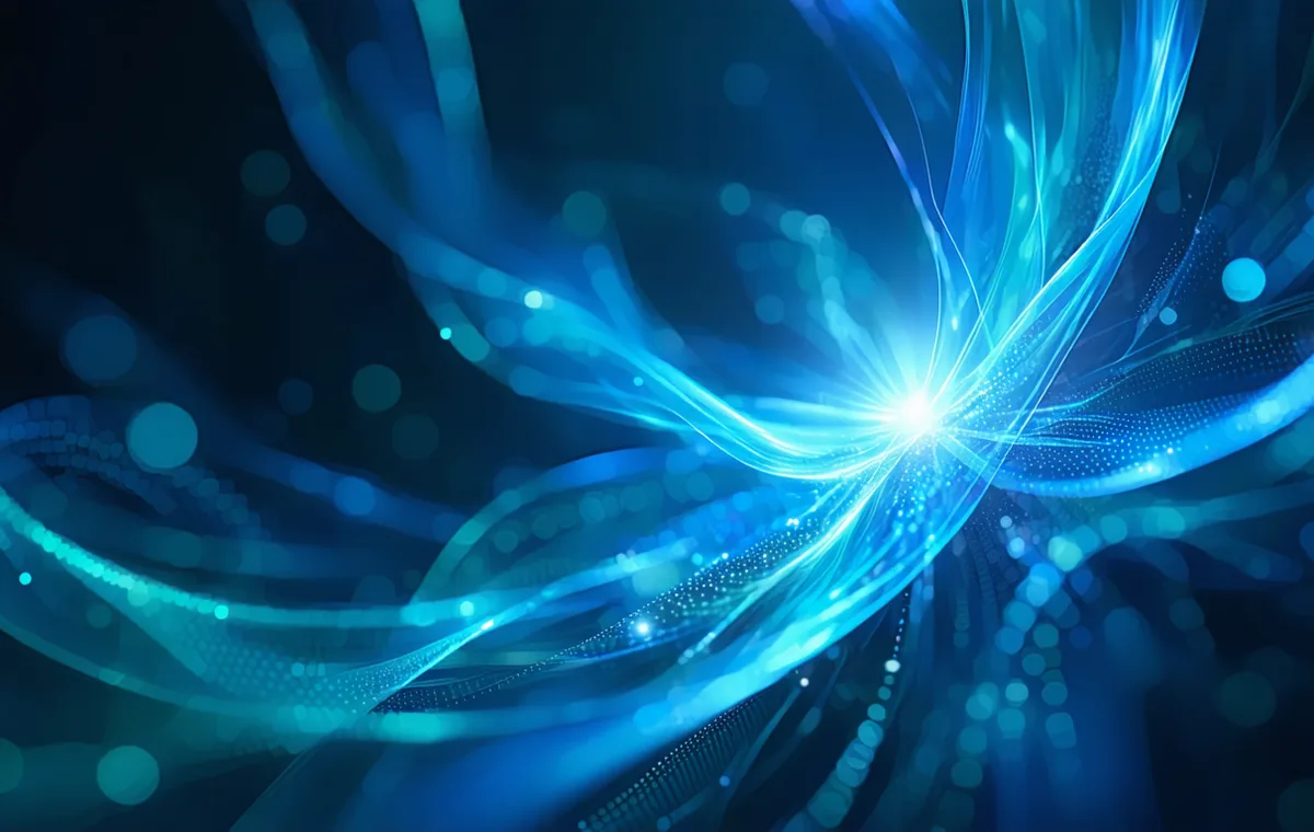 Abstract data streams converging into a glowing teal focal point on a dark navy background, representing deal activity signals resolving into a single defensible forecast